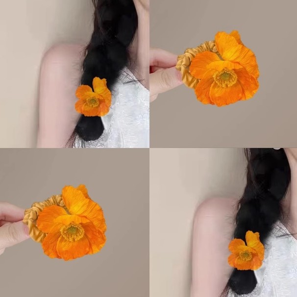 Small Fresh Poppy Flower Hair Ring Fashionable Girl's Pony Tail Elegant Head Rope Stylish All-match Ball Hair Rope