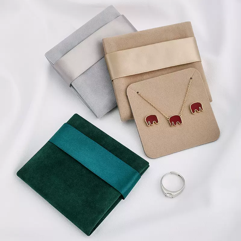 新款简约双面长毛绒布翻盖袋耳钉项链收纳袋防刮花珠宝首饰绒布袋