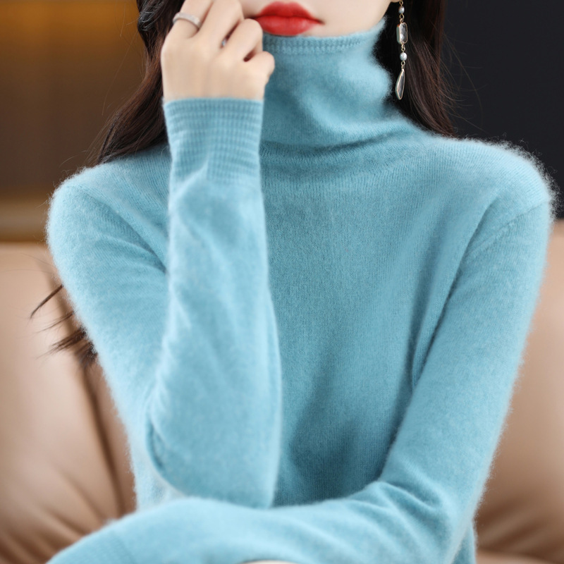 Ropa de primera línea 100 suéter de lana cuello de pila de mujer Otoño e Invierno cuello alto suelto sin costuras jersey de Cachemira suéter de fondo