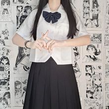 原创jk日系校服学院风基础款蝴蝶结白色短袖衬衫女百褶裙套装现货