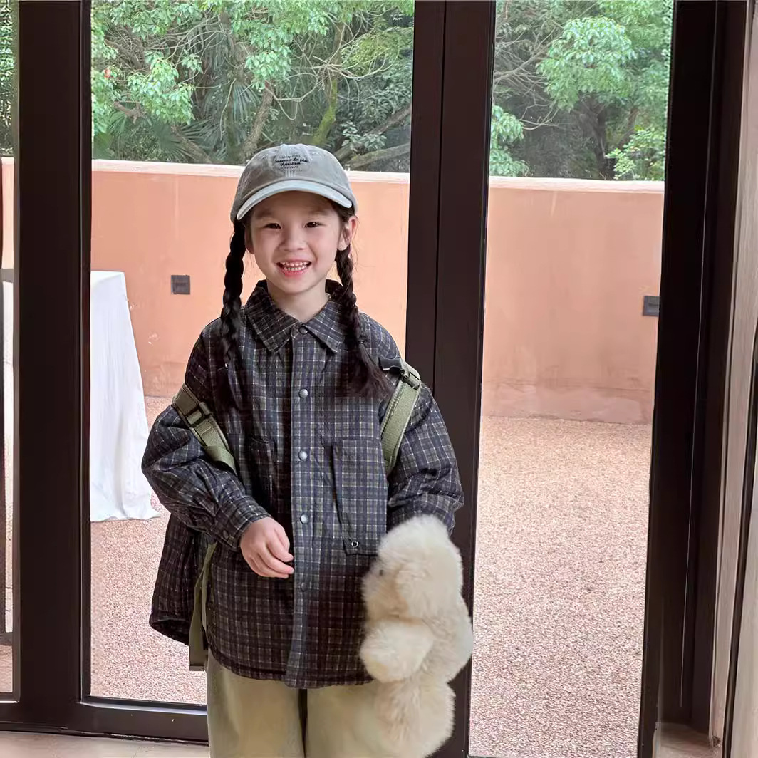 Camisa DE LOS NIÑOS 2023 invierno nuevo traje camisa acolchada de los niños y niñas Camisa de algodón casual engrosada moda caliente