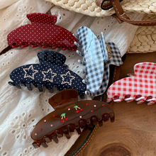 超闪水钻星星蓝波点抓夹高级感半圆鲨鱼夹后脑勺盘发夹子发饰