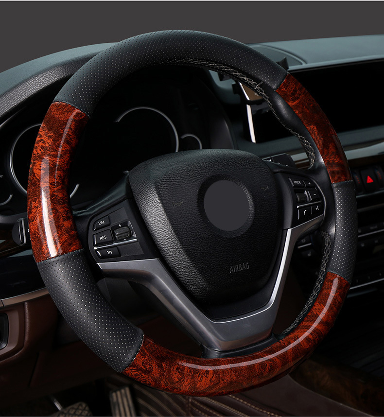 Wood Grain Four-Season Car Steering Wheel Cover Suitable for Volkswagen Passat, Magotan, Toyota Camry, Honda Accord