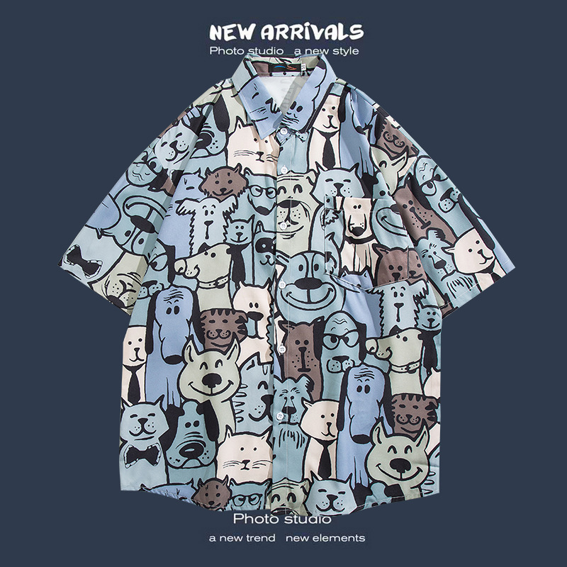 Camisa floral de manga corta Estilo de Hong Kong estilo retro de vetiver Estilo coreano moda guapo camisa de hombres y mujeres de moda y top de hadas