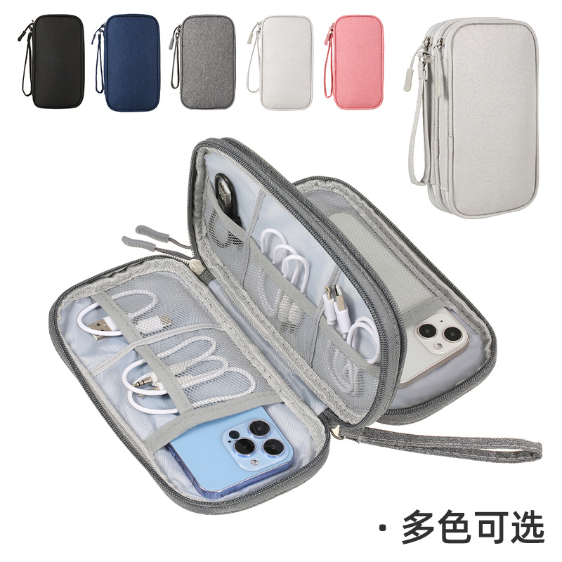 Esmerilado Yang poliéster de doble capa de mano paquete de datos transfronterizo especial caliente Mini Travel banco de energía cable de datos bolsa de almacenamiento