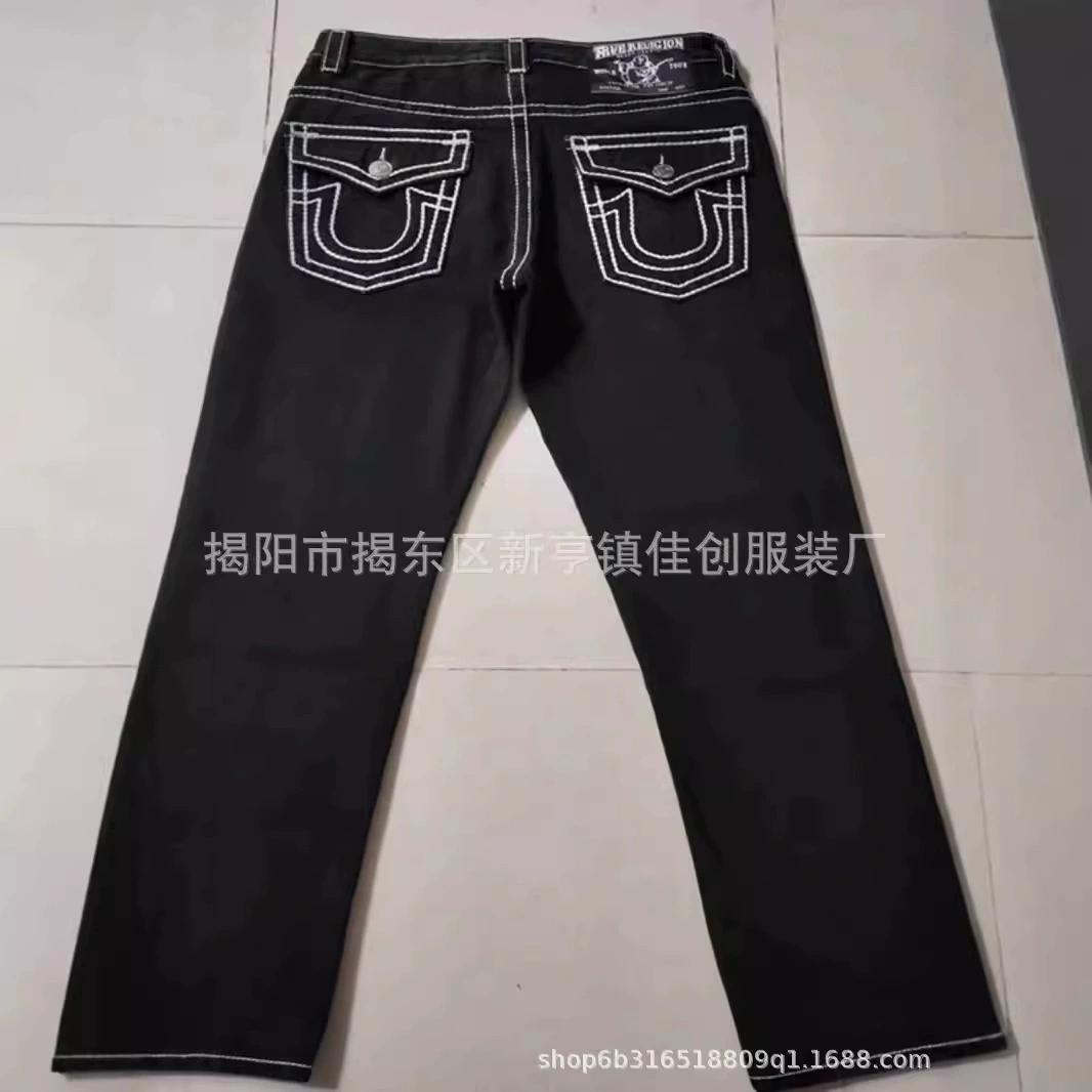 Американские высокие улицы приливные джинсы True мужские белые толстые линии религиозного большого Будды вера прямые свободные повседневные брюки