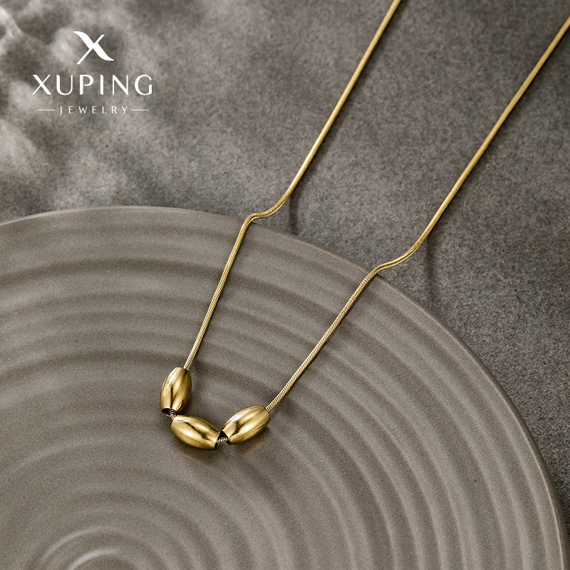 Collar con colgante de cuentas simple de acero inoxidable de color oro de 14k de Xuping, nuevo estilo de moda, para uso diario, cadena de hueso de serpiente personalizada