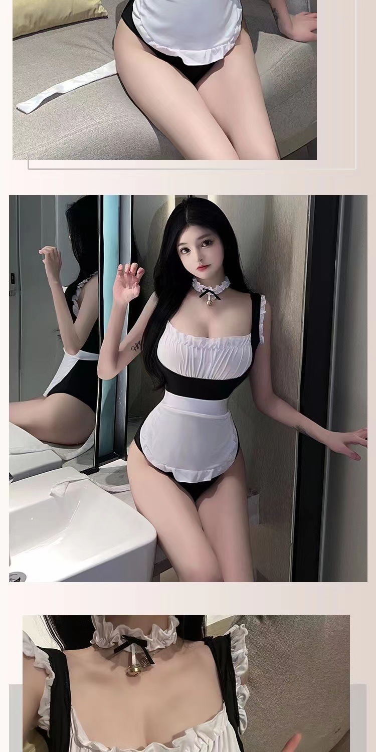 Sexy Maid Costume Roleplay Uniform Set with Mini Skirt and Polyester Fabric — detail image 7