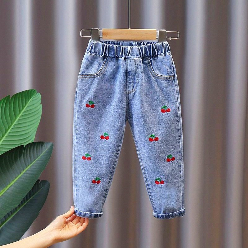 女の子のワークジーンズ春と秋の新しい工場子供服卸売中型および大型子供用ストレートレッグルーズワイドレッグ子供用ズボン|undefined