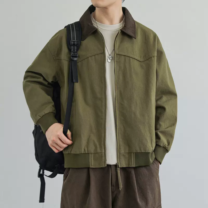 跨境欧码纯棉水洗立领硬汉穿搭飞行员正肩夹克复古工装短款外套男