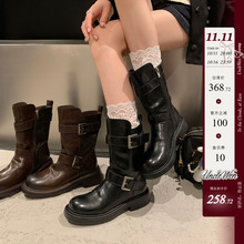 「稳叔」反叛粒子～马丁靴女真皮秋冬新款黑色厚底堆堆靴短靴女款