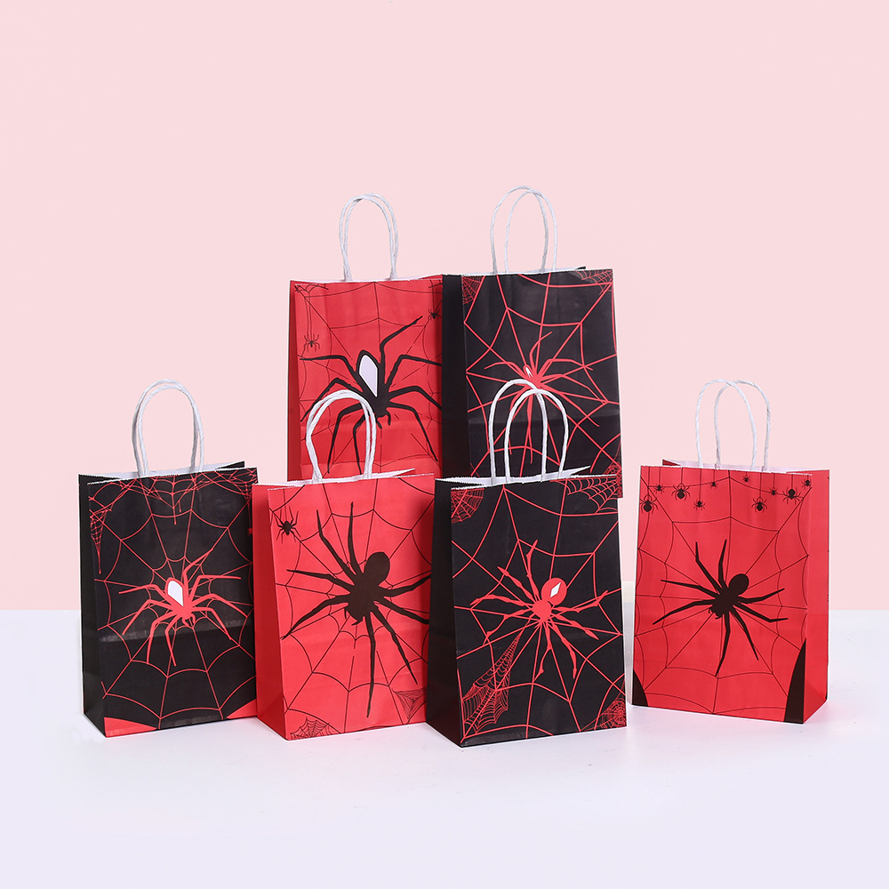 黑红蜘蛛主题印花手提袋派对礼物包装袋商场购物袋批发