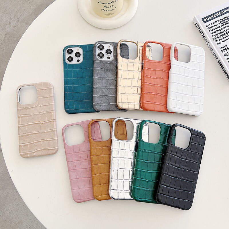 Crocodile Pattern 16/15/17 iPhone Case 1Pro Solid Color Trendy Influencer Style 15Promax Trendy Phone Case
