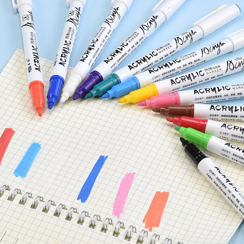 12色套裝學生塗鴉美術手繪筆液體顏料蠟筆美術軟繪塗鴉畫筆丙烯筆