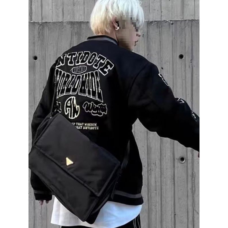 クロスボーダー黒刺繍ウール野球服男性春秋カジュアルゆるいアメリカレトロ高街ファッションブランド国潮ジャケット|undefined