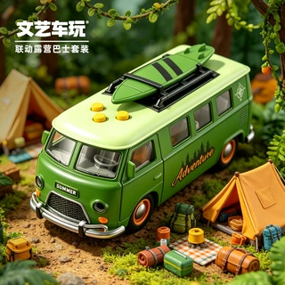 新品文艺车玩露营巴士车可开门冲浪版惯性公交玩具车模型早教音乐