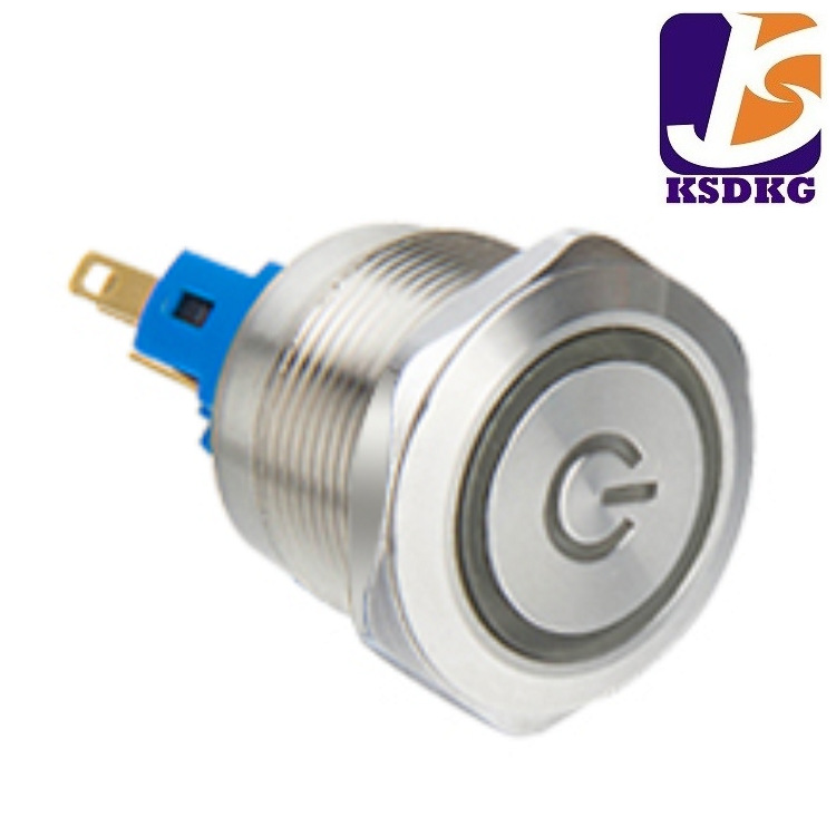 厂家直供环形 LED灯金属按钮开关 25mm 带电源符号按钮开关