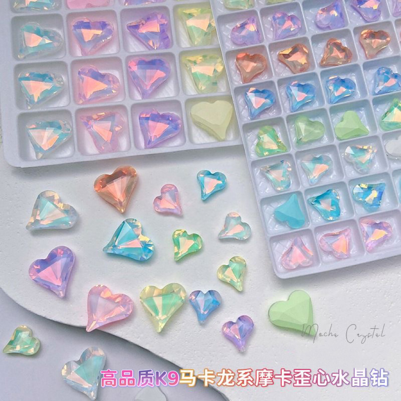 Diamond Nail Art Accessories Protein Mocha Crooked Heart Diamond Super Flash Pointed Bottom Diamond Crystal Symphony Macaron Crooked Heart Nail Diamond