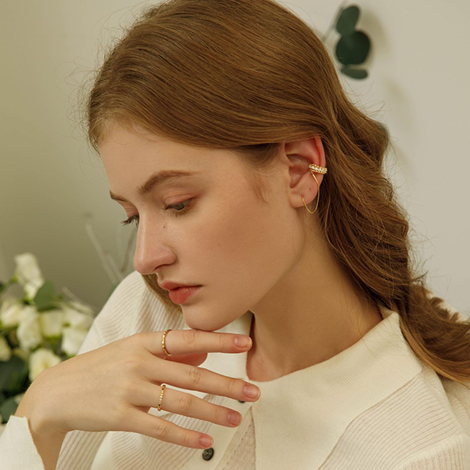 Women's Gender Plating, Inlay Design 1 Pair Elegant Solid Color Plating Inlay Copper Zircon 14K Gold Plated Ear Line