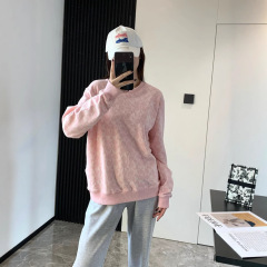 蔻家卫衣女25年新款粉色恐龙字母提花女士卫衣圆领套头轻奢长袖衫