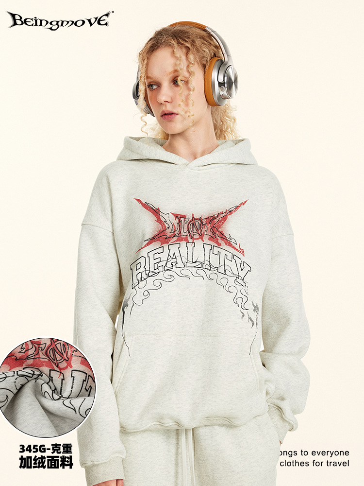 2025 otoño estilo americano estilo gótico letras impresión casual chaqueta con capuz suelta chaqueta con capuz para hombres transfronterizos