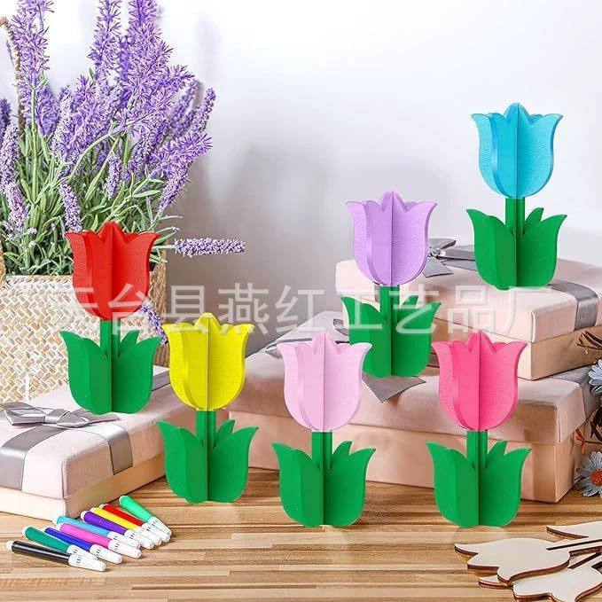 Деревянные заготовки для творчества в форме тюльпана, для украшения дома и вечеринок, 3D-стерео цветок, для трансграничной торговли