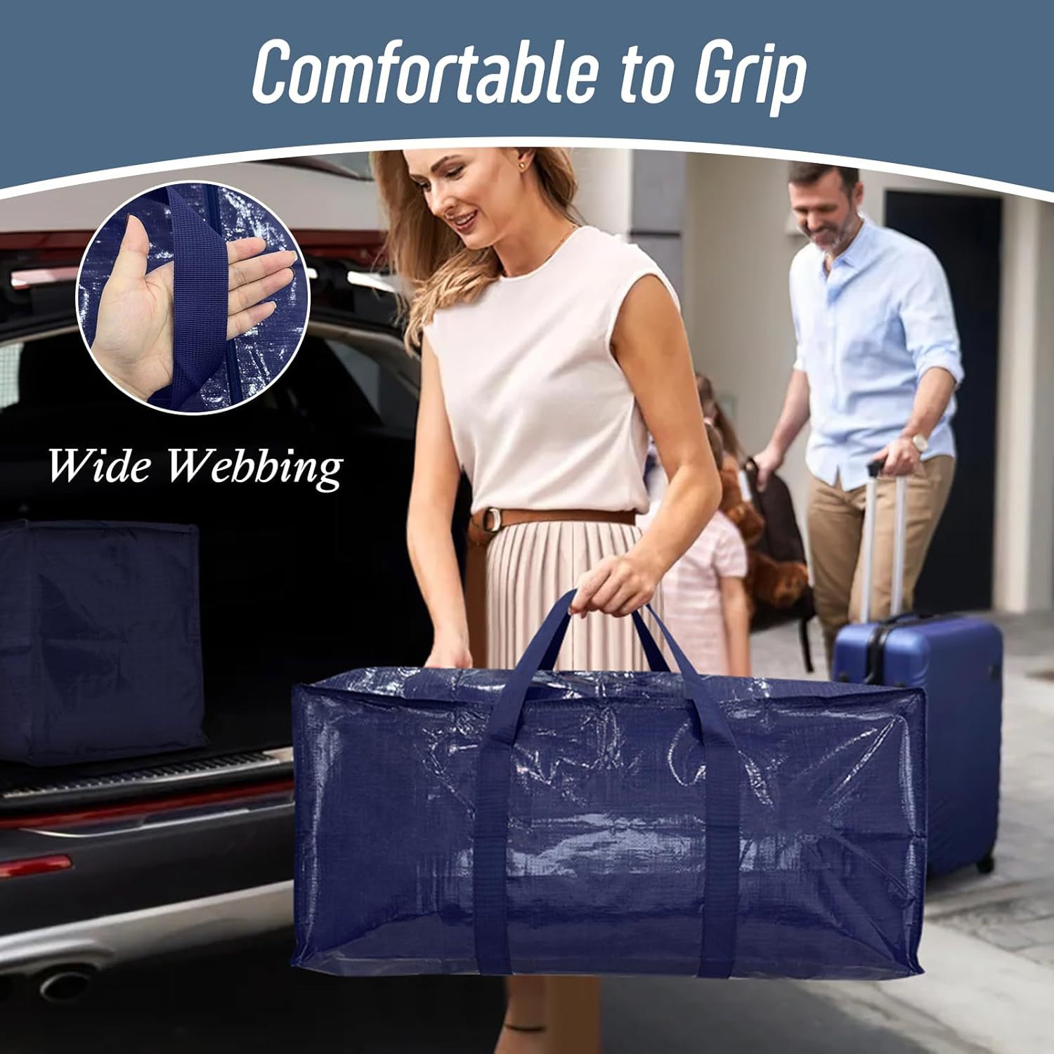 Comercio exterior bolsa de mudanza grande súper pesada nueva bolsa tejida pp bolsa de almacenamiento de ropa azul marino bolsa de almacenamiento portátil reforzada