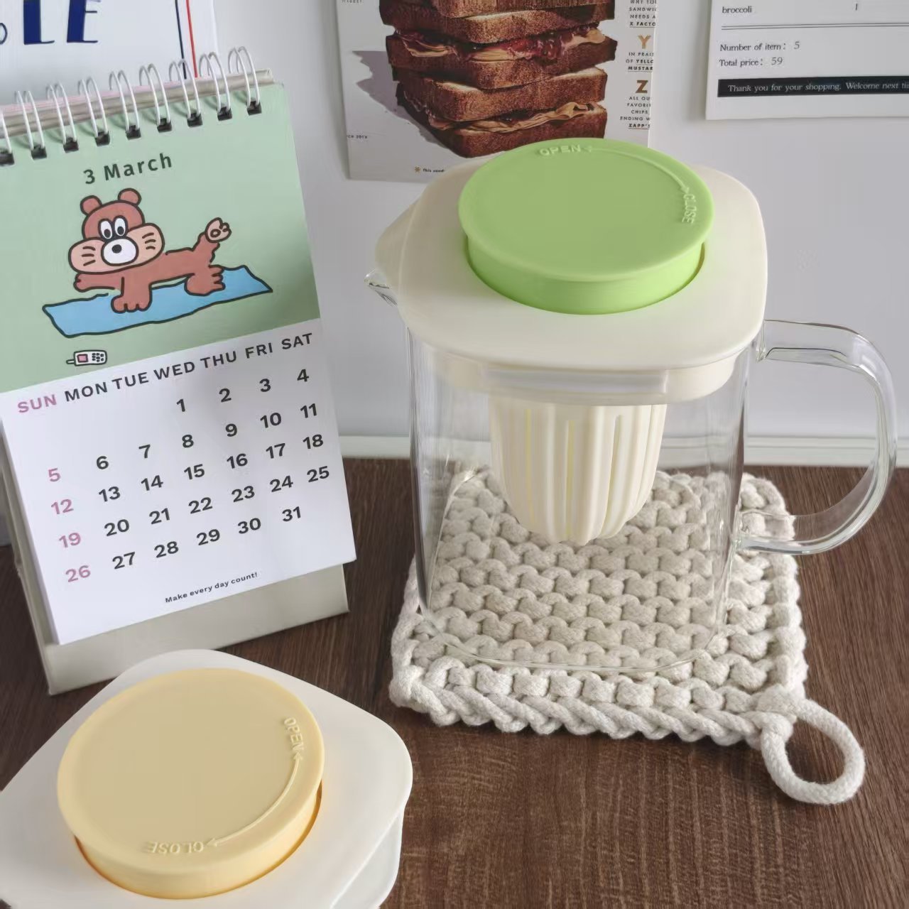 方形茶壶PS盖pp泡茶壶杯创意玻璃杯防尘防漏茶杯水杯杯盖塑料盖子