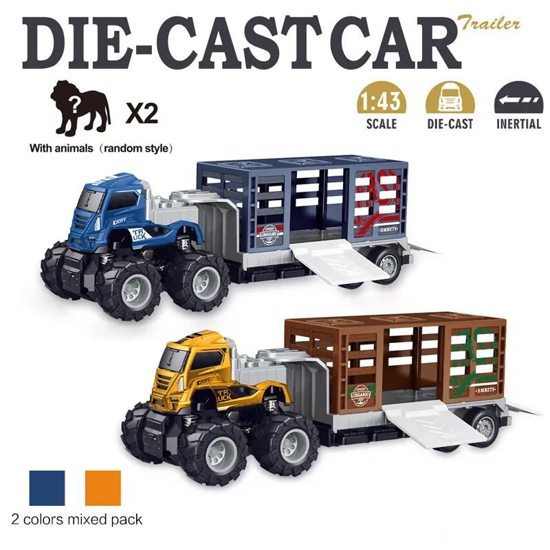 Inertia animal trailer alloy car model four-wheel drive transporter static die-cast boy toy alloy car Inertia animal trailer alloy car model four-wheel drive transporter static die-cast boy toy alloy car
