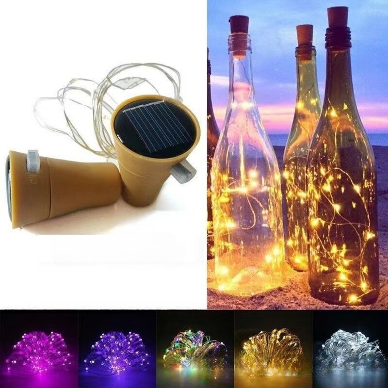 Solar Wine Bottle Stopper Light String Wholesale Courtyard Small Lantern Copper Wire Button Battery Light Christmas Decoration Copper Wire Lighting