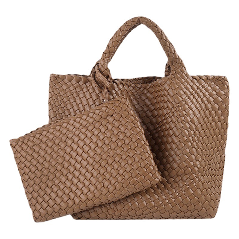 Bolso de mano de viajero de negocios transfronterizo bolso de mano de gran capacidad tejido PU 2022 nueva moda casual tejida Madre y niño bolsa