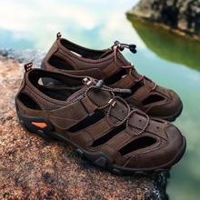 Men's Shoes, Summer Men's Leather Sandals, Hollow Breathable Hole Shoes, Non-Slip, Wear-Resistant Outdoor Shoes, Soft Leather Casual Men's Shoes
