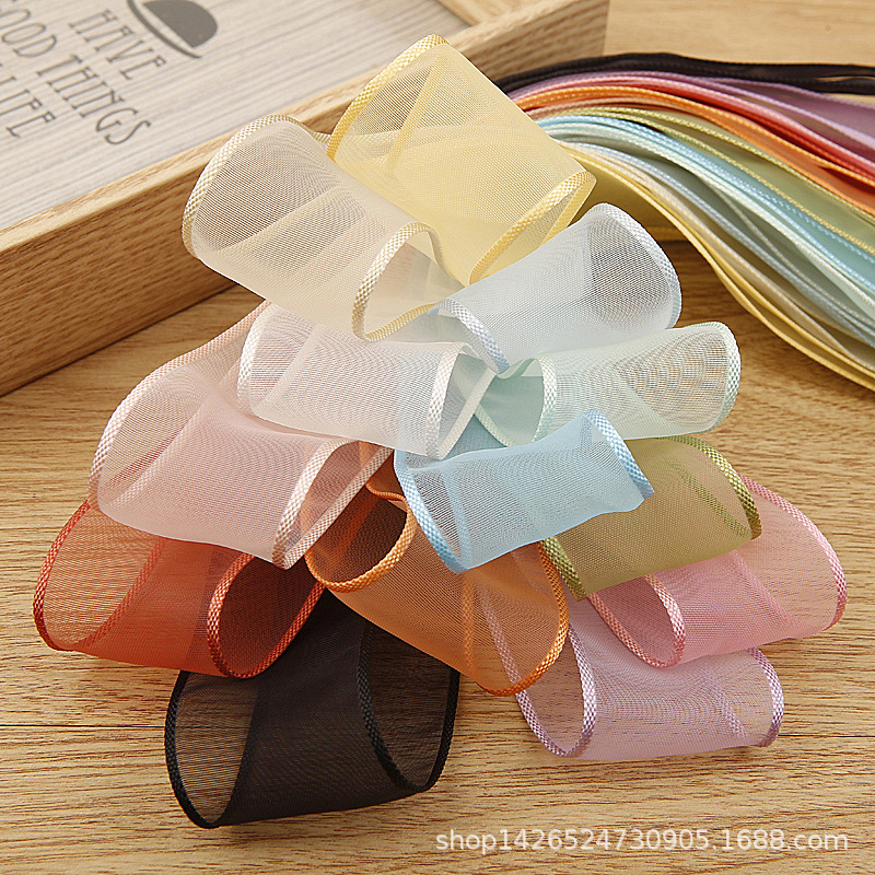 Solid color thick edge snow gauze ribbon baking gift box bouquet decorative bow diy hair accessories material polyester mesh ribbon