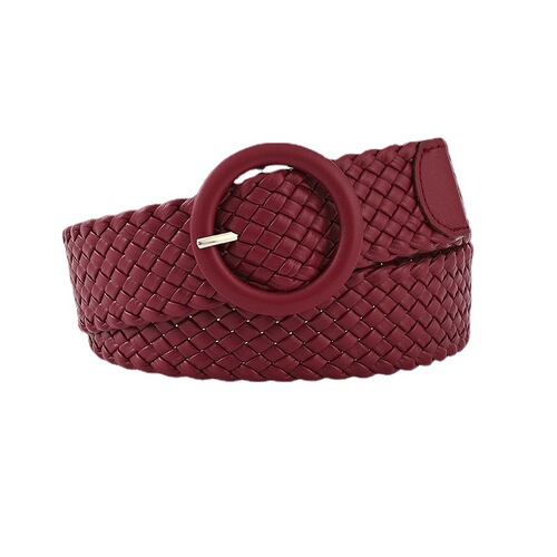 New European and American fashion candy-colored round leather bag buckle wide belt for women versatile clothing decorative woven belt for women