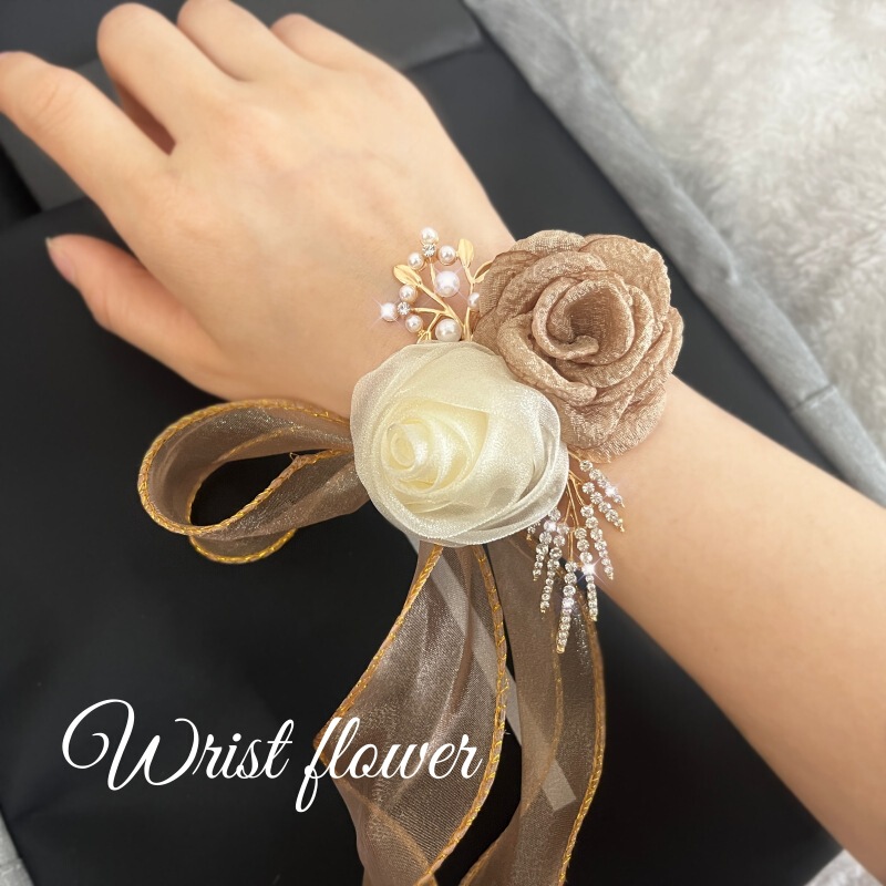 Bridesmaid's Wrist Flower Wedding Bride's Advanced Sense Hand Flower Bracelet Flower Corsage Fairy Wedding Sister Group White Accompanying Ceremony