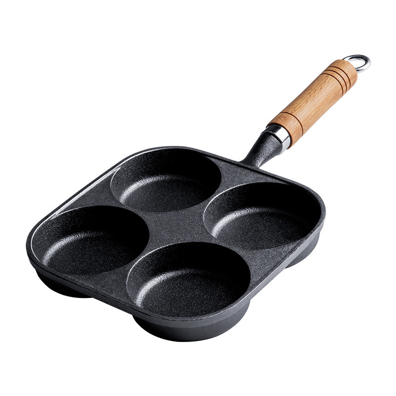 Nueva olla de desayuno olla de hamburguesa de huevo sartén de cuatro orificios sartén antiadherente sartén de hierro fundido olla de cocina casera al por mayor
