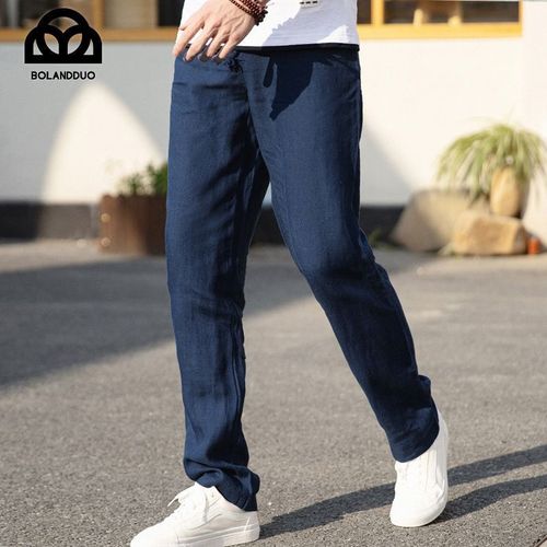 High-end 100% Pure Linen Men's Summer White Trousers Loose Straight Leg Cotton-Linen Material Casual Pants