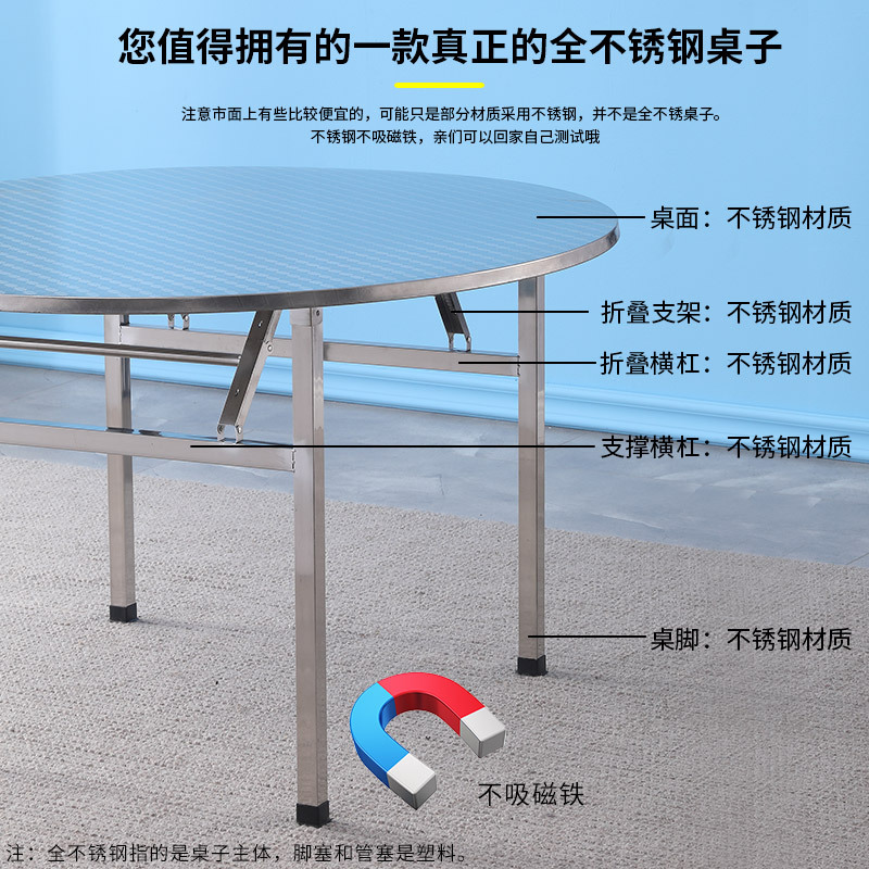 Stainless steel foldable table large round table storage dining…