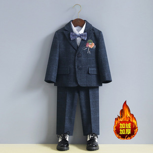 Factory Direct boys' small suit children's British style plaid suit suit fleece-lined boys' Korean style vest dress