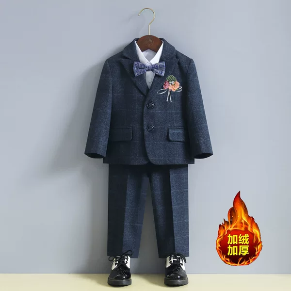 Factory Direct boys' small suit children's British style plaid suit suit fleece-lined boys' Korean style vest dress