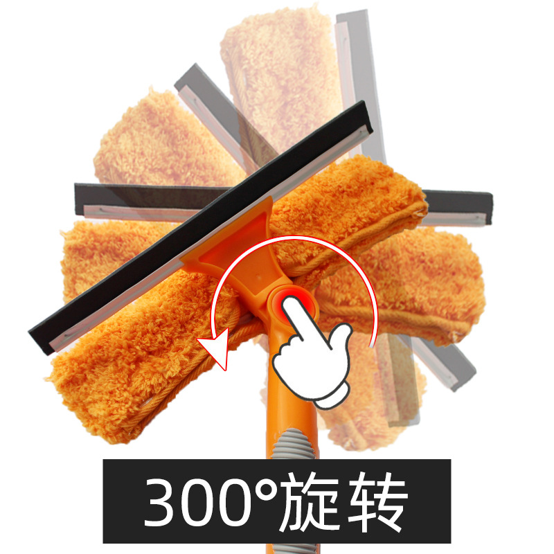 De gran altura del hogar de doble cara de vidrio limpiaparabrisas alargado giratorio varilla telescópica raspado limpiador de vidrio herramientas al por mayor