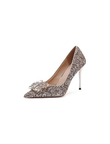 Crystal Wedding Shoes for Female Bride Xiuhe  New French Pointed Toe Stiletto Heels Rhinestone Flower Sequin Wedding Dress High Heels