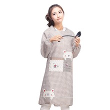 成人女男士围腰工作服防油时尚厨房卡通围裙韩版做饭可爱长袖罩衣