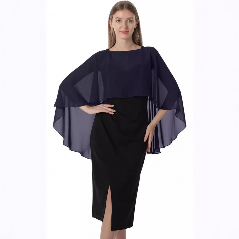 short summer thin shiffon cloak with a round collar