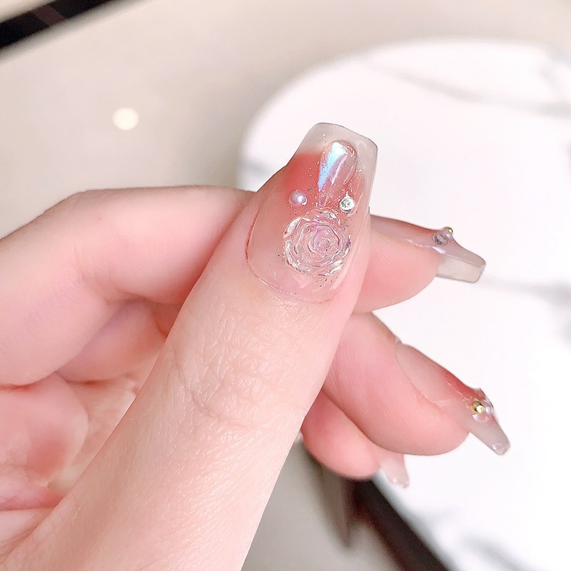 [original Real Shot] Purely Handmade Wearable Nails, Pink Girly Style Internet Celebrity Hot Style Nail Art Patches, Aurora Diamond Super Flash