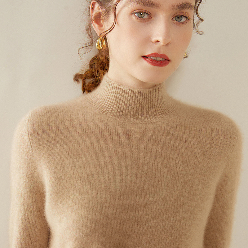 Autumn and Winter Style Half-Turtleneck Cashmere Sweater for Women, Pure Cashmere, Thickened, Loose Fit, Slimming, Knitted Base Layer, Versatile Sweater Autumn and Winter Style Half-Turtleneck Cashmere Sweater for Women, Pure Cashmere, Thickened, Loose Fit, Slimming, Knitted Base Layer, Versatile Sweater