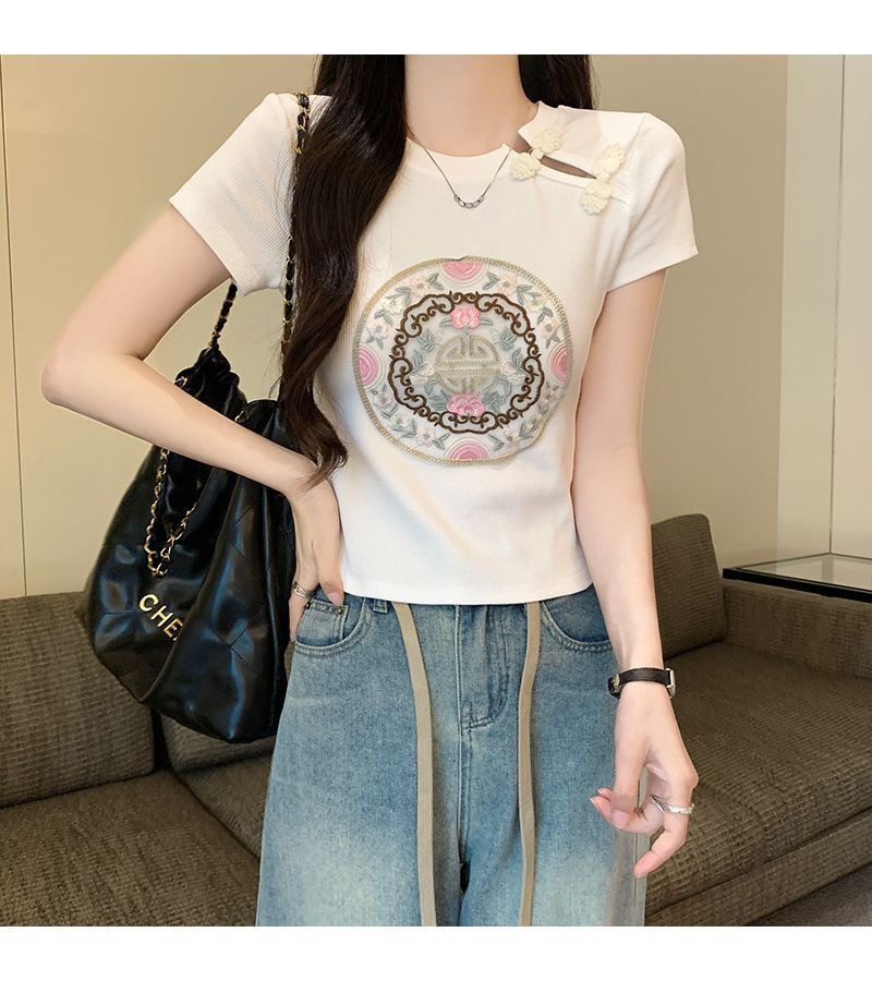 Nova kitajska majica s kratkimi rokavi in ​​vezenino qipao za ženske poleti 2024, nov sladko-začinjen dekliški oprijet kroj in_voghion.com