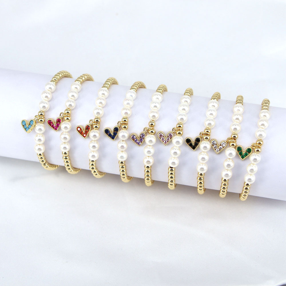 European And American New Pearl Heart-shaped Zircon Color Beaded Bracelet display picture 2