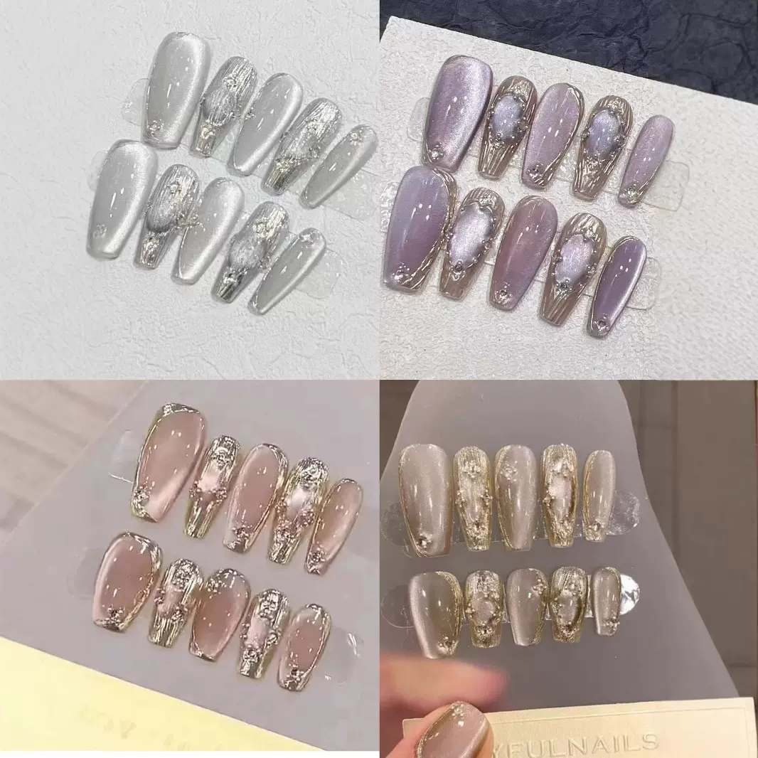 纯手工光疗美甲布契拉提穿戴甲批发成品重复使用美甲贴片可拆卸