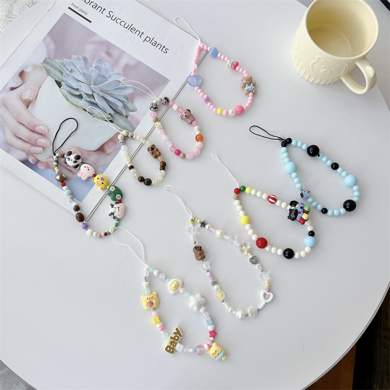 Little Red Book with Cute Butter Bear Beaded Mobile Phone Chain ccd Camera Hanging Ornaments Anti-lost Lanyard Source Factory